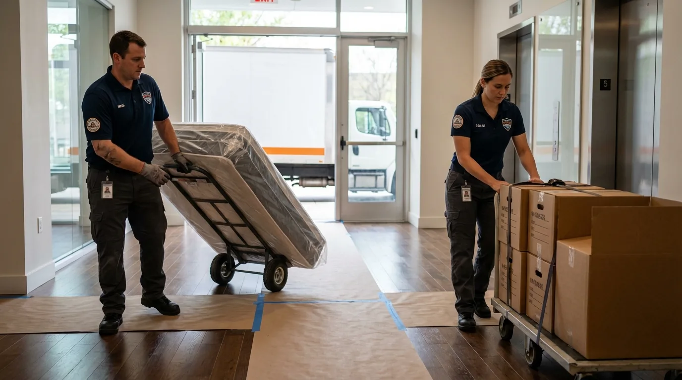 Professional apartment movers loading elevator in Excelsior, MN