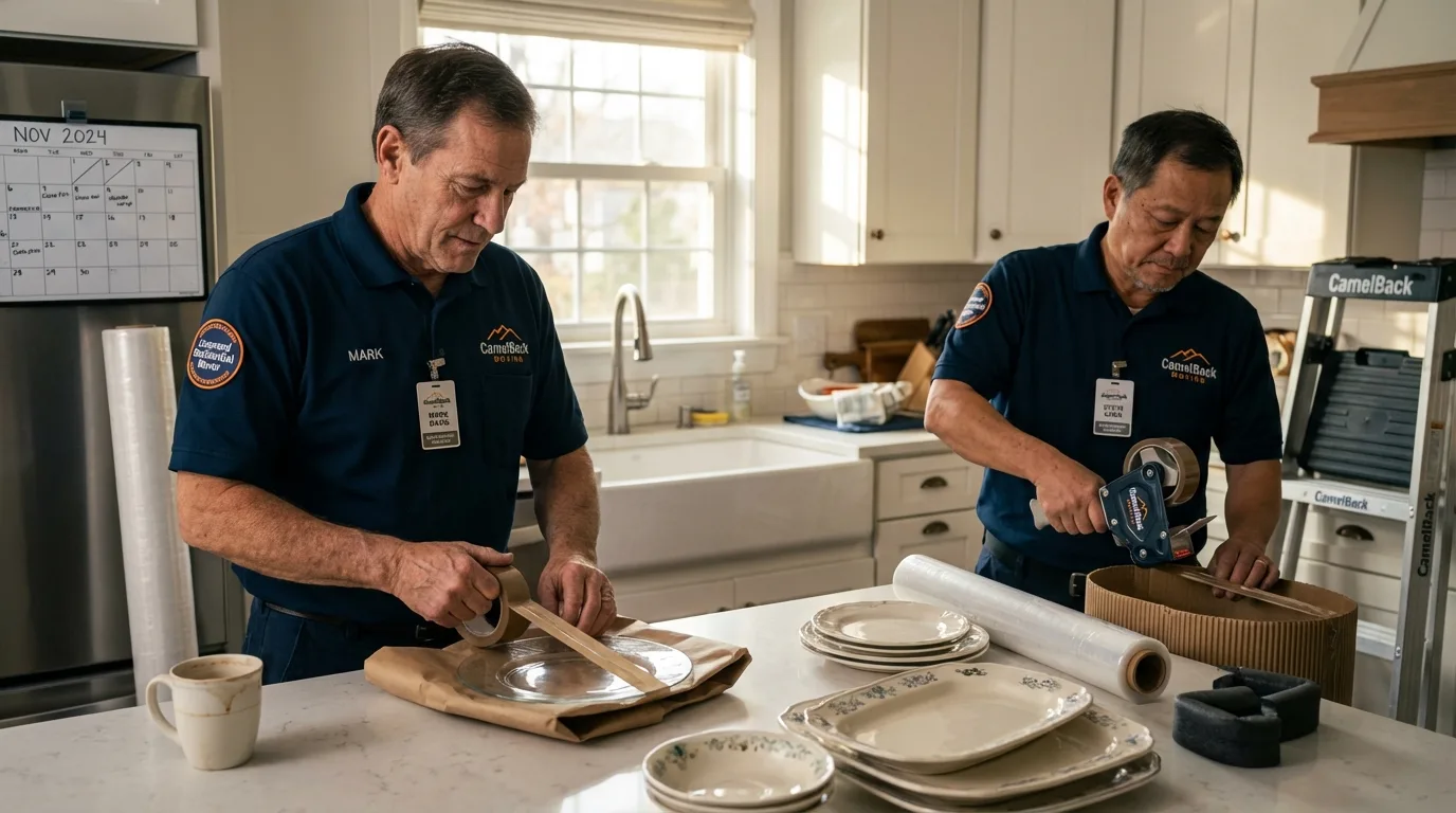 Professional crew packing kitchen dishware in Excelsior, MN